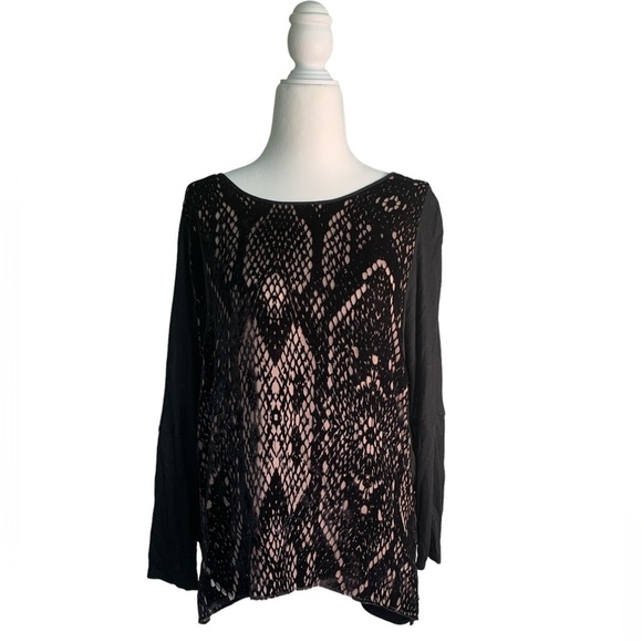 Rebecca Taylor Women's Black Snakeskin Print Silk Blend Velvet Top Blouse sz 8/M - Picture 1 of 7